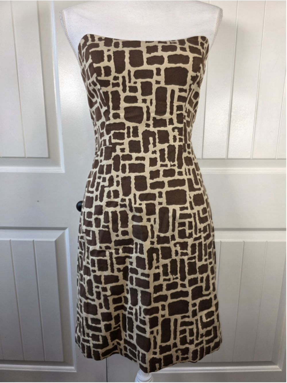 Milly New York Strapless Sheath Dress Brown Ivory Silk Blend Sz 4 USA Luxury